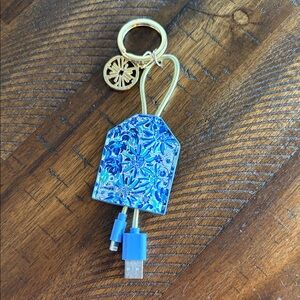 Lilly Pulitzer Blue Floral Keyring Dual Charging Cable